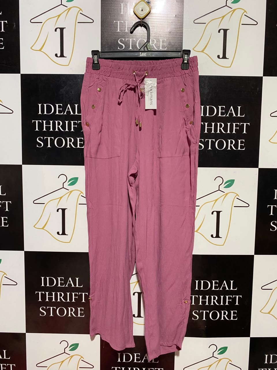 ROCKMANS |M| WAIST 27| B34| DUSTY PINK DRAWSTRING WAIST CASUAL LOUNGE PANTS WITH GOLD BUTTONS