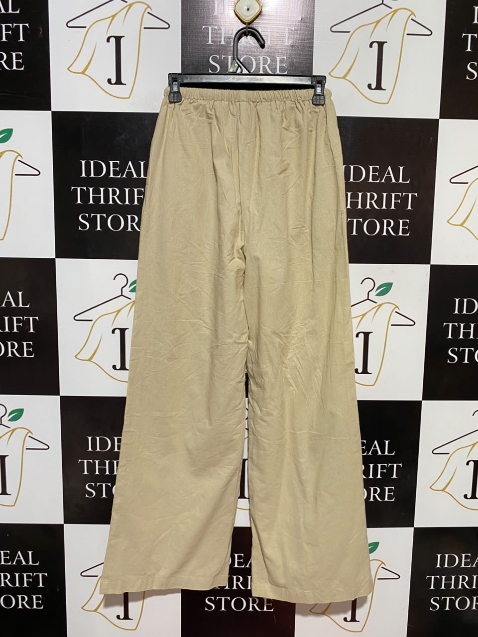 CHARCOAL |S| WAIST 25| B34| PREMIUM BEIGE LINEN WIDE-LEG TROUSERS