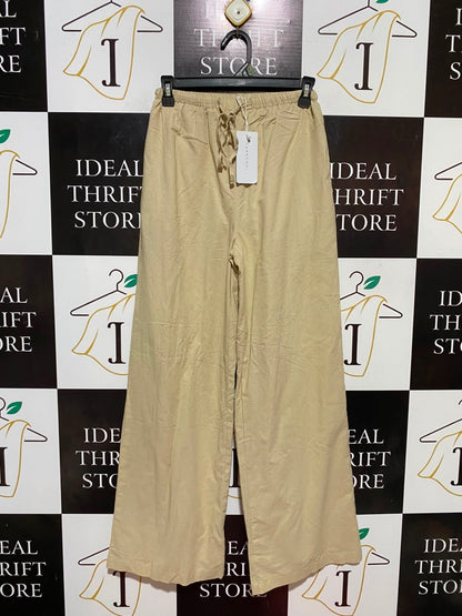 CHARCOAL |S| WAIST 25| B34| PREMIUM BEIGE LINEN WIDE-LEG TROUSERS