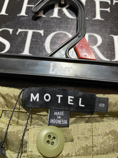 MOTEL |XL| WAIST 34| B34| ROCKS OLIVE GREEN SHIMMER NYLON PARACHUTE PANTS WITH DRAWSTRING WAIST AND ANKLES
