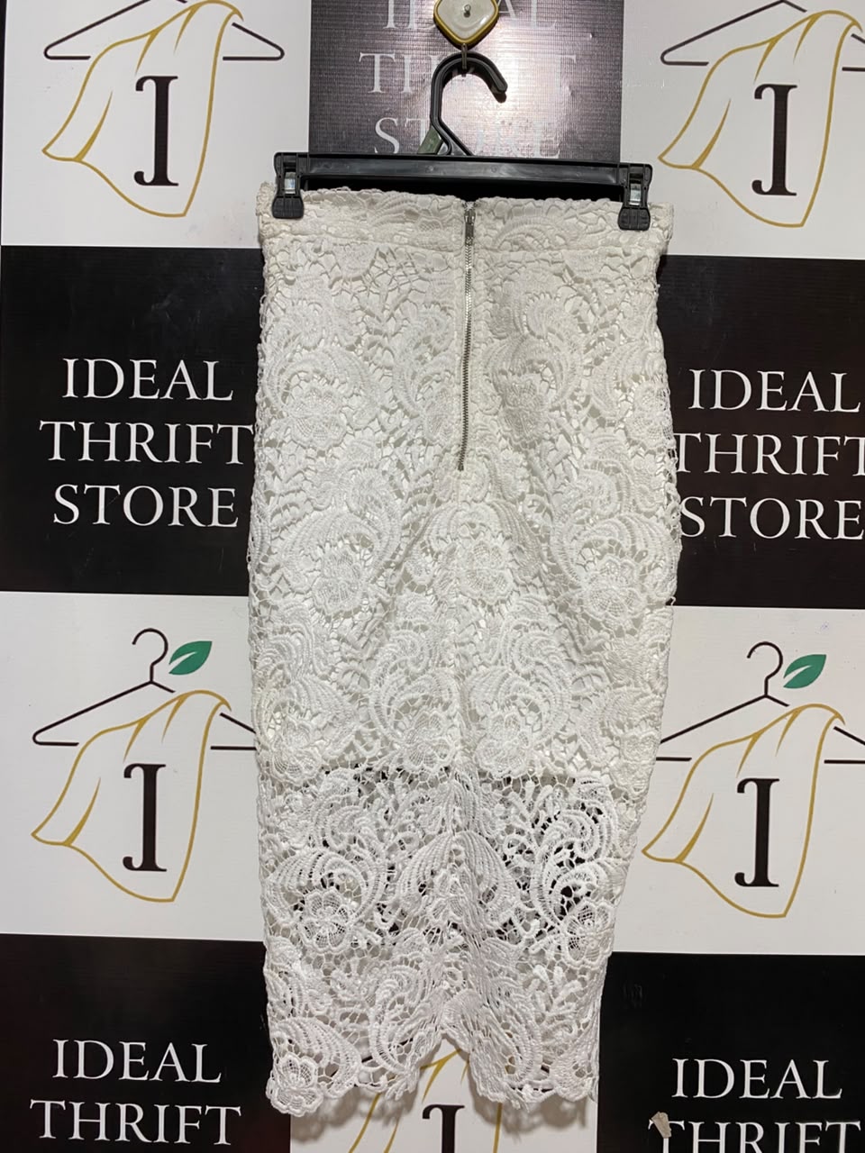 SHOWPO |XS| WAIST 25| B34| WHITE FLORAL LACE MIDI SKIRT WITH ASYMMETRICAL WRAP RUCHING DETAILED HEM