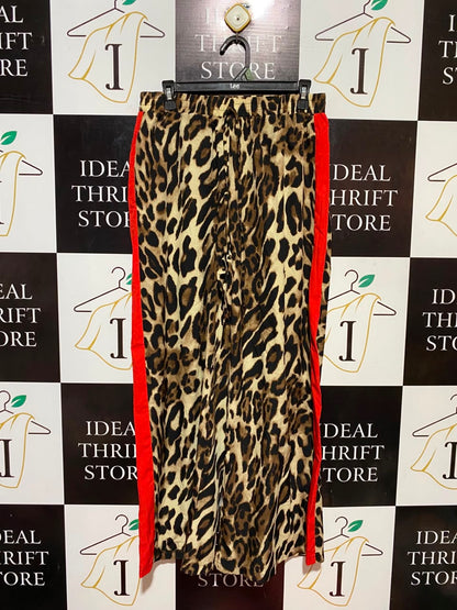 |L| WAIST 29| B34| PRINT WIDE-LEG CASUAL TROUSERS WITH CONTRASTING RED SIDE STRIPES AND ELASTIC DRAWSTRING WAIST