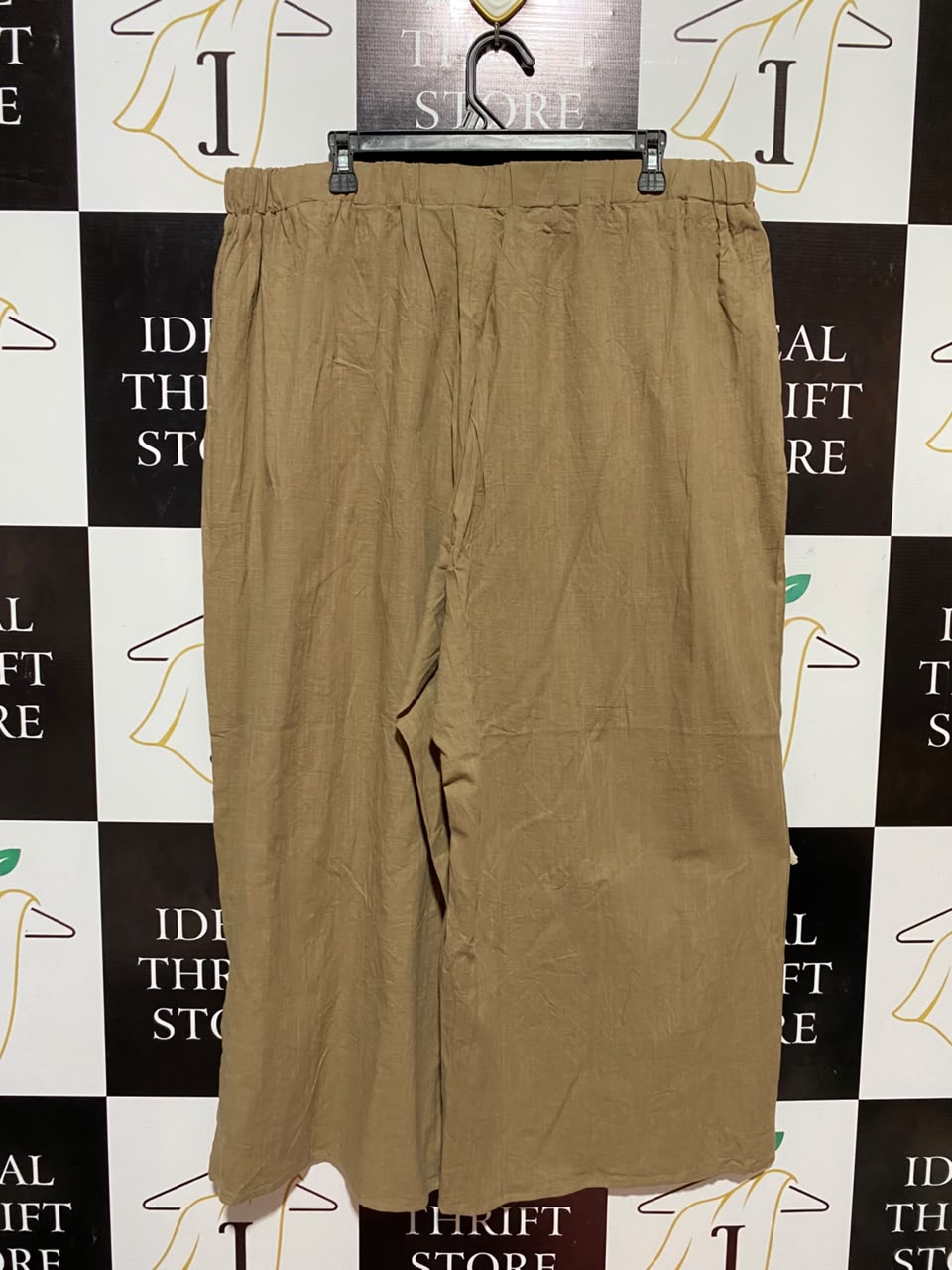 SHEIN CURVE |XXL| WAIST 38| B34| TAN BROWN LIGHTWEIGHT WIDE-LEG CASUAL TROUSERS WITH COMFY ELASTICATED WAISTBAND