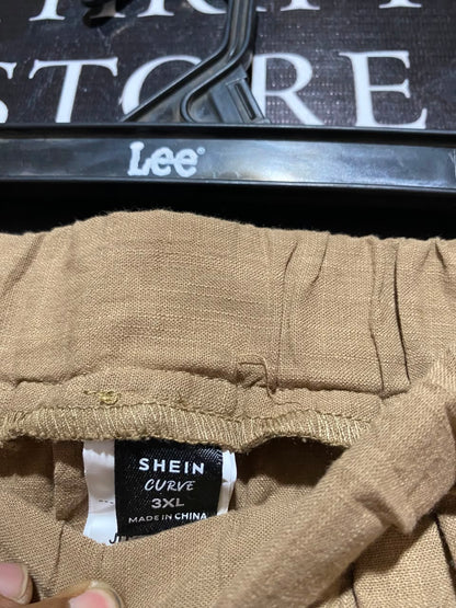 SHEIN CURVE |XXL| WAIST 38| B34| TAN BROWN LIGHTWEIGHT WIDE-LEG CASUAL TROUSERS WITH COMFY ELASTICATED WAISTBAND