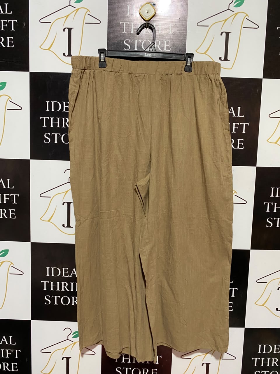 SHEIN CURVE |XXL| WAIST 38| B34| TAN BROWN LIGHTWEIGHT WIDE-LEG CASUAL TROUSERS WITH COMFY ELASTICATED WAISTBAND