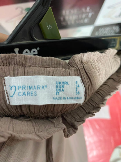 PRIMARK CARES |XS| WAIST 25| B34| WOMEN'S CASUAL WIDE-LEG CRINKLE TROUSERS WITH DRAWSTRING
