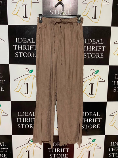 PRIMARK CARES |XS| WAIST 25| B34| WOMEN'S CASUAL WIDE-LEG CRINKLE TROUSERS WITH DRAWSTRING