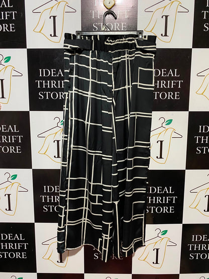 PORTMANS |XL| WAIST 32| B34| WOMEN'S GEOMETRIC WINDOWPANE PRINT WIDE-LEG SATIN TROUSERS