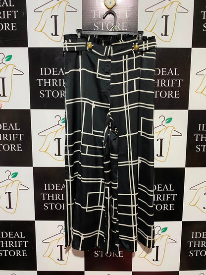 PORTMANS |XL| WAIST 32| B34| WOMEN'S GEOMETRIC WINDOWPANE PRINT WIDE-LEG SATIN TROUSERS