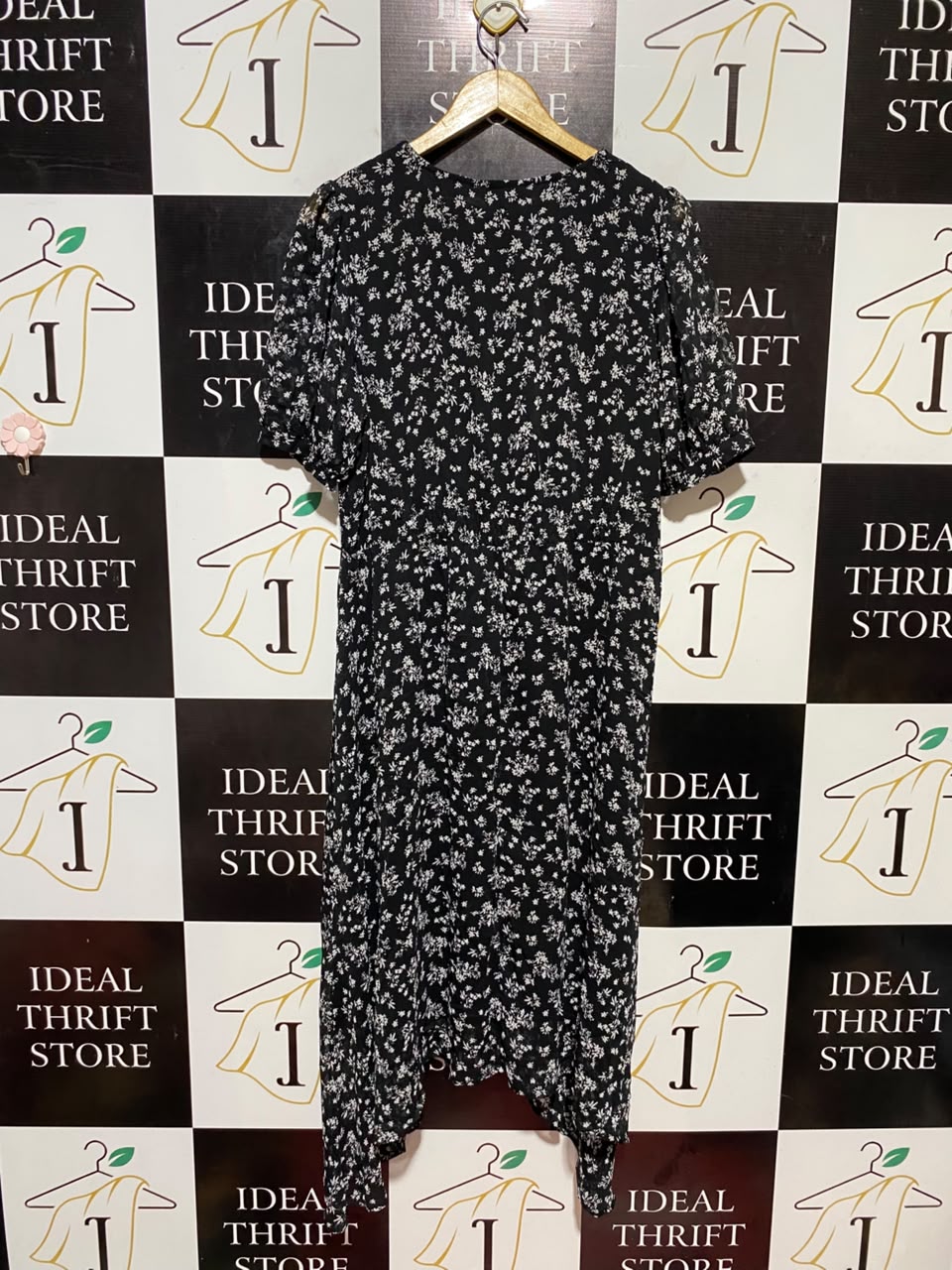 STELLA |L| WAIST 20| B34| WOMEN'S BLACK FLORAL DITSY PRINT MIDI DRESS