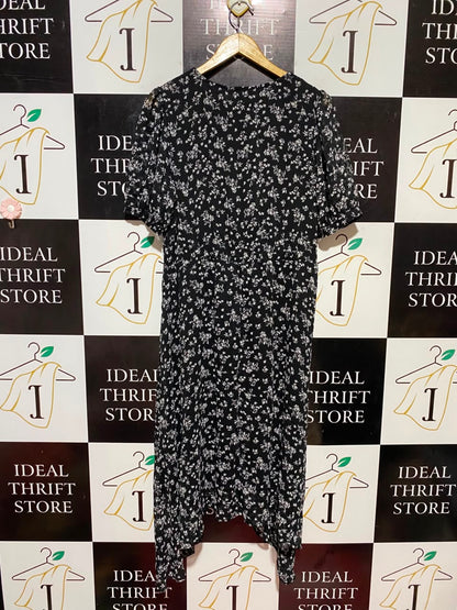 STELLA |L| WAIST 20| B34| WOMEN'S BLACK FLORAL DITSY PRINT MIDI DRESS