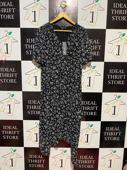 STELLA |L| WAIST 20| B34| WOMEN'S BLACK FLORAL DITSY PRINT MIDI DRESS