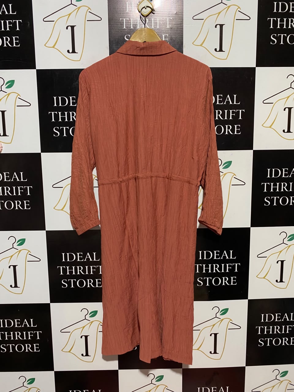 ZARA |L| WAIST 20| B34| WOMEN'S CRINKLE BUTTON-DOWN MIDI SHIRT DRESS