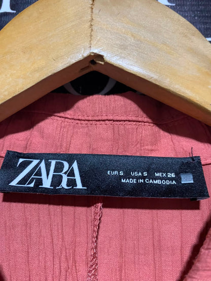 ZARA |L| WAIST 20| B34| WOMEN'S CRINKLE BUTTON-DOWN MIDI SHIRT DRESS