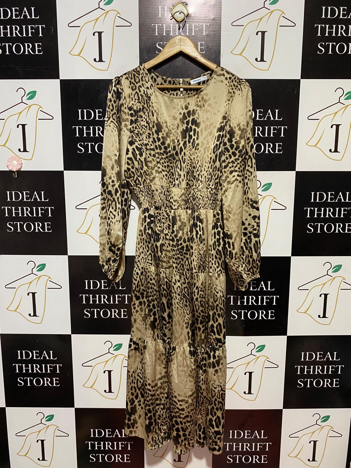 VALLEY GIRL |M| WAIST 18| B34| WOMEN'S LEOPARD PRINT SATIN TIERED MIDI DRESS
