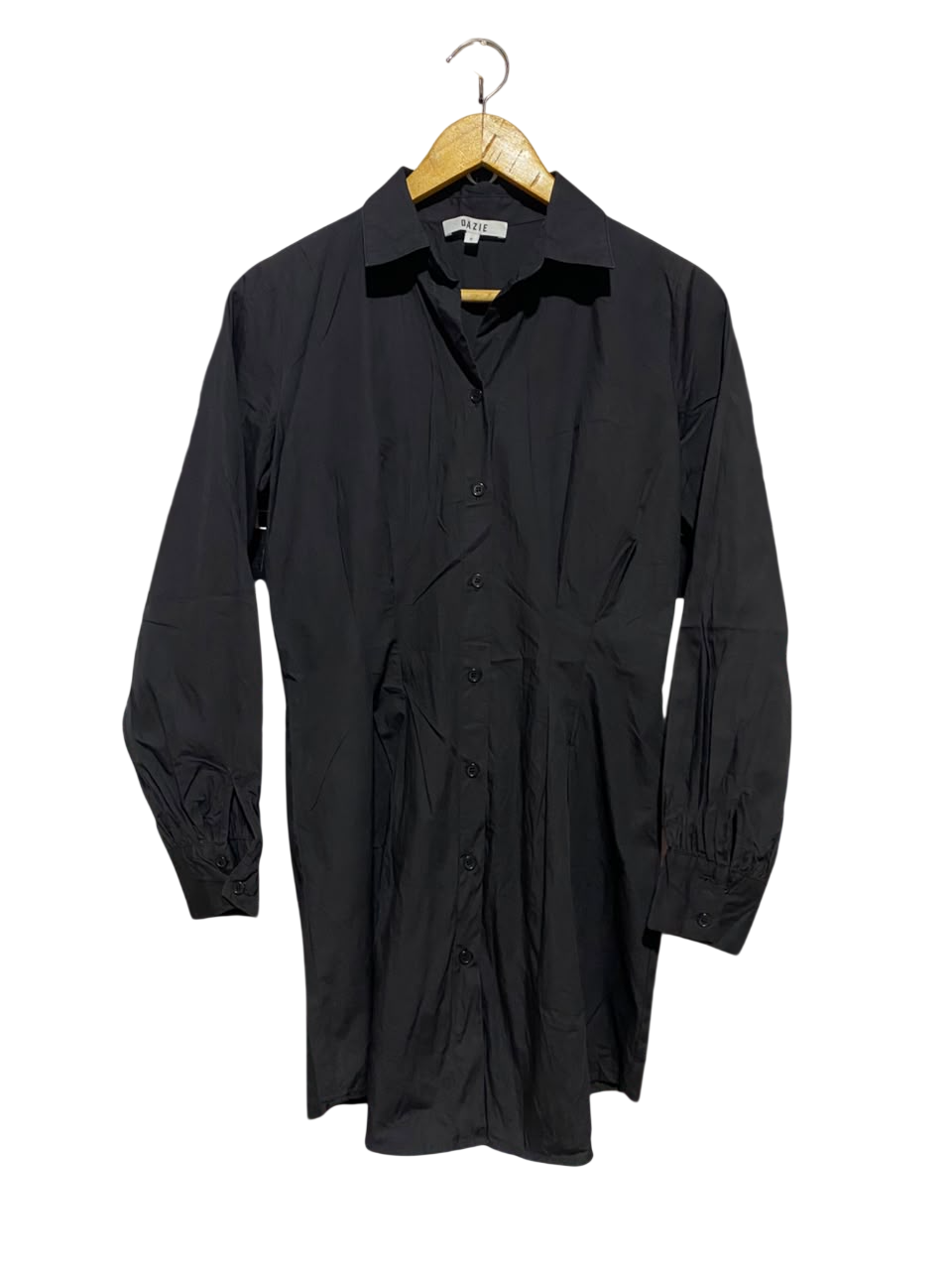DAZIE |S| BUST 18| B35| WOMEN'S CLASSIC BLACK LONG SLEEVE BUTTON-DOWN SHIRT DRESS