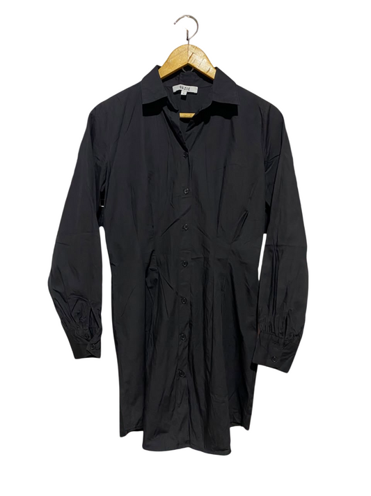DAZIE |S| BUST 18| B35| WOMEN'S CLASSIC BLACK LONG SLEEVE BUTTON-DOWN SHIRT DRESS