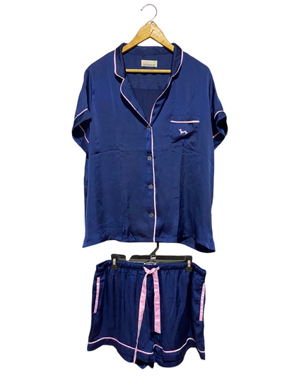 PETERALEX ANDER |XL| B35| WOMEN'S LUXURY SATIN NAVY AND PINK NIGHTWEAR PYJAMA SET