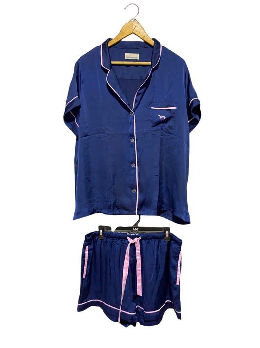 PETERALEX ANDER |XL| B35| WOMEN'S LUXURY SATIN NAVY AND PINK NIGHTWEAR PYJAMA SET