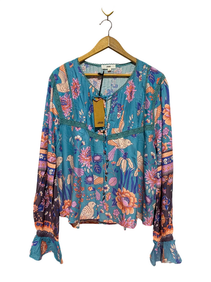 JAASE |XL| BUST 25| B35| WOMEN'S BOHO FLORAL AND BIRD PRINT LONG SLEEVE PEASANT BLOUSE