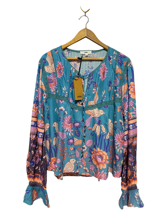 JAASE |XL| BUST 25| B35| WOMEN'S BOHO FLORAL AND BIRD PRINT LONG SLEEVE PEASANT BLOUSE
