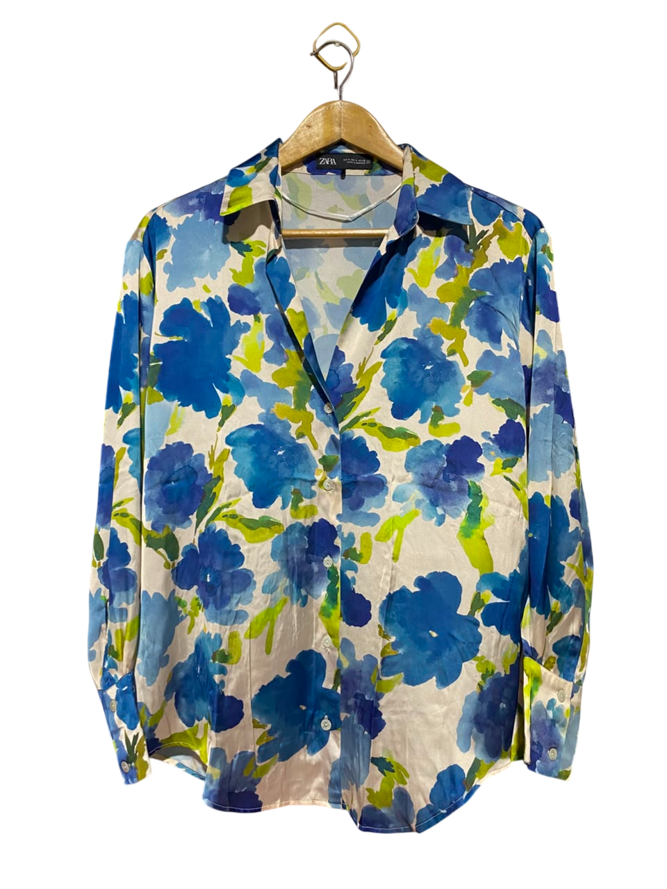 ZARA |S| BUST 20| B35| WOMEN'S FLORAL PRINT LONG SLEEVE BUTTON-DOWN SATIN SHIRT