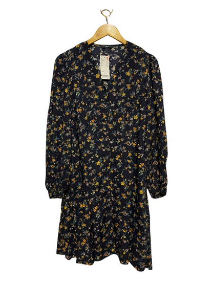 UNIQLO |M| BUST 18| B35| WOMEN'S LONG SLEEVE V-NECK FLORAL BUTTON-FRONT MIDICHI DRESS