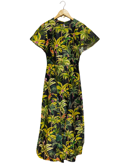 VERONIKA MAINE |S| BUST 15| B35| WOMEN'S TROPICAL PALM TREE PRINT SHORT SLEEVE MAXI DRESS
