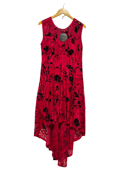 CAROLINE MORGAN |M| BUST 18| B35| WOMEN'S RED FLORAL LACE HIGH-LOW SLEEVELESS DRESS