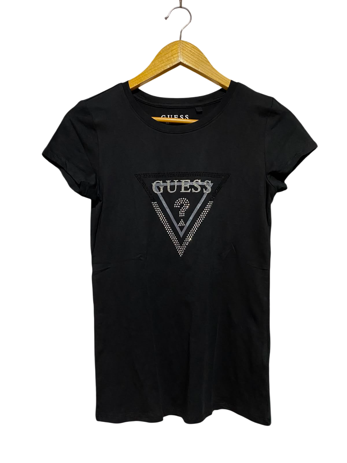GUESS |S| BUST 15| B35| EMBELLISHED RHINESTONE TRIANGLE LOGO CASUAL T-SHIRT