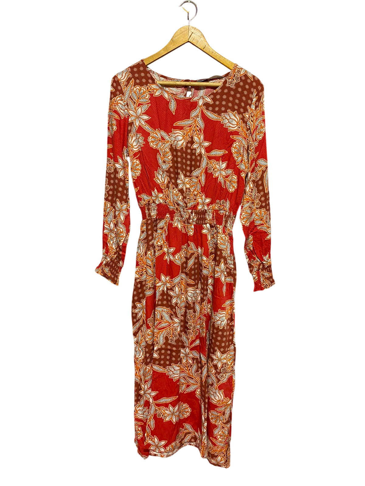 KATIES |M| BUST 18| B35| ELEGANT FLORAL BOHEMIAN LONG-SLEEVE MIDI SHIFT DRESS