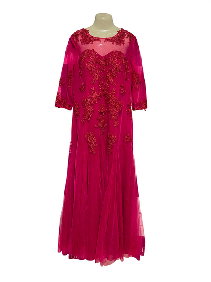 JJS HOUSE |M| BUST 17| B35| LUXURIOUS EMBELLISHED FLORAL LACE NET MAXI GOWN DRESS