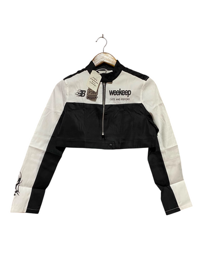 |L| BUST 18| B35| MONOCHROME RACER STYLE CROPPED MOTORCYCLE JACKET
