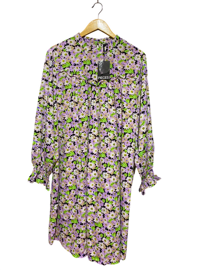 PIECES |XL| BUST 23| B35| VIBRANT FLORAL PRINT LONG-SLEEVE MINI SHIFT DRESS