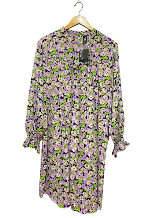 PIECES |XL| BUST 23| B35| VIBRANT FLORAL PRINT LONG-SLEEVE MINI SHIFT DRESS