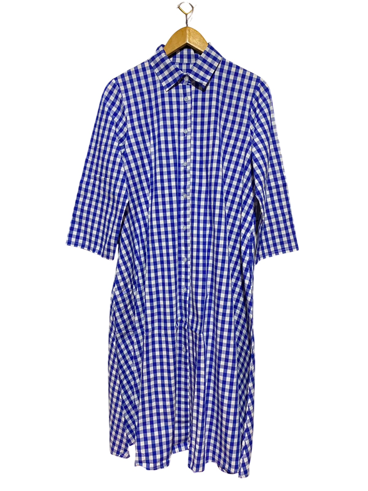 |L| BUST 21| B35| CLASSIC BLUE AND WHITE GINGHAM CHECK SHIRT DRESS