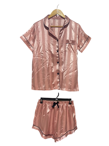 |L| B35| PREMIUM SILKY SATIN STRIPED SHORT-SLEEVE PYJAMA SET