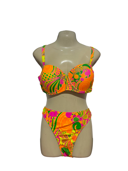 |XL| B35| VIBRANT RETRO PSYCHEDELIC PRINT TWO-PIECE BIKINI SET