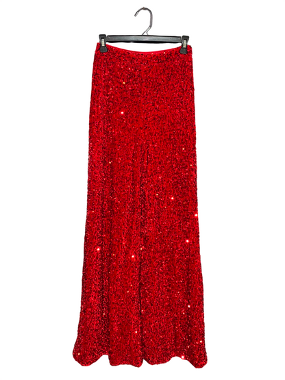 FAERIESTY |S| WAIST 26| B37| GLAMOROUS RED SEQUIN WIDE-LEG PANTS / PREMIUM HIGH-STREET STATEMENT PARTY TROUSERS