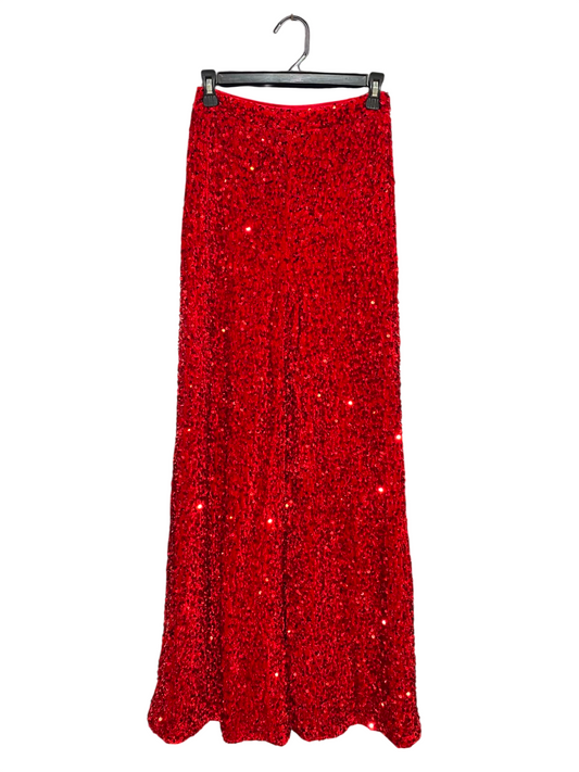 FAERIESTY |S| WAIST 26| B37| GLAMOROUS RED SEQUIN WIDE-LEG PANTS / PREMIUM HIGH-STREET STATEMENT PARTY TROUSERS