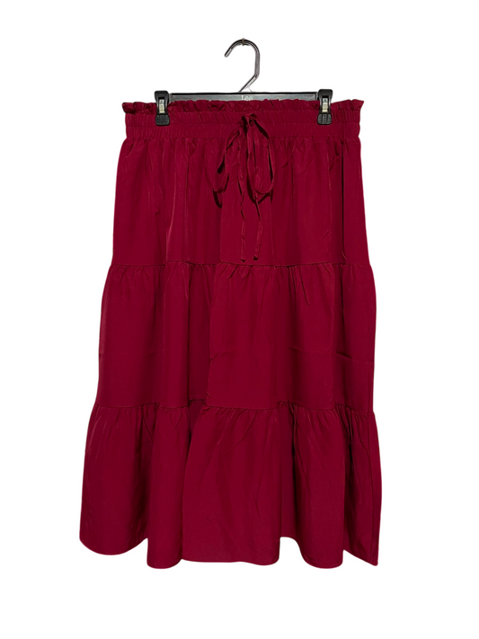 |XL| WAIST 32| B35| CHIC BERRY RED TIERED MAXI SKIRT / CASUAL BOHO HIGH-STREET MIDI SKIRT