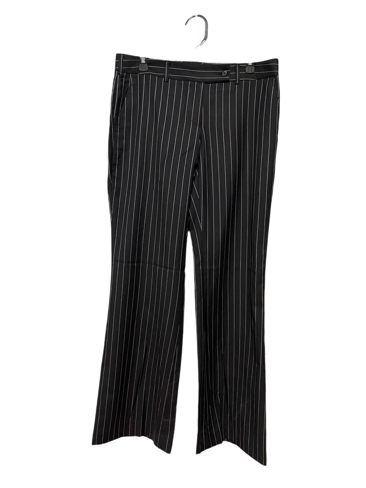 CUBEC |XL| WAIST 34| B35| CLASSIC BLACK PINSTRIPE TROUSERS / TAILORED WIDE-LEG OFFICE PANTS