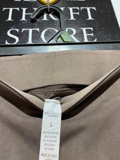 |M| WAIST 28| B35| PREMIUM HIGH-RISE SLIT HEM LEGGINGS / SLIM FIT STRETCH PANTS IN EARTHY BROWN