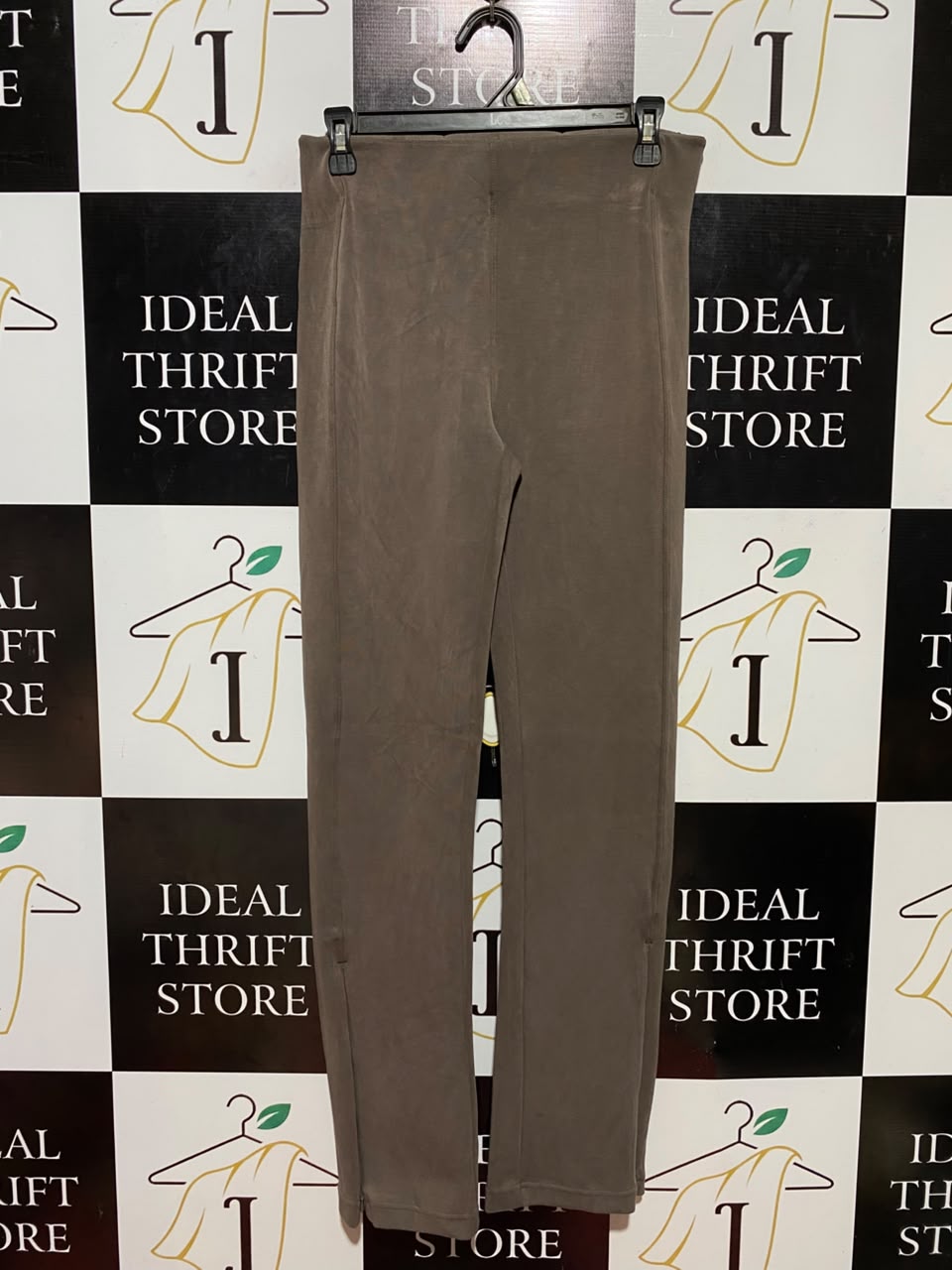 |M| WAIST 28| B35| PREMIUM HIGH-RISE SLIT HEM LEGGINGS / SLIM FIT STRETCH PANTS IN EARTHY BROWN