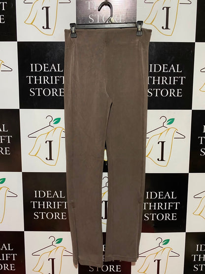 |M| WAIST 28| B35| PREMIUM HIGH-RISE SLIT HEM LEGGINGS / SLIM FIT STRETCH PANTS IN EARTHY BROWN