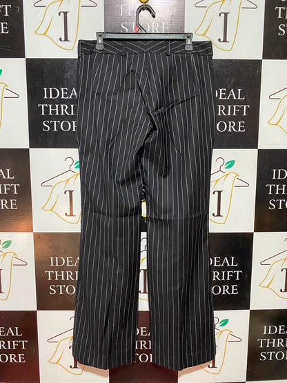 CUBEC |XL| WAIST 34| B35| CLASSIC BLACK PINSTRIPE TROUSERS / TAILORED WIDE-LEG OFFICE PANTS
