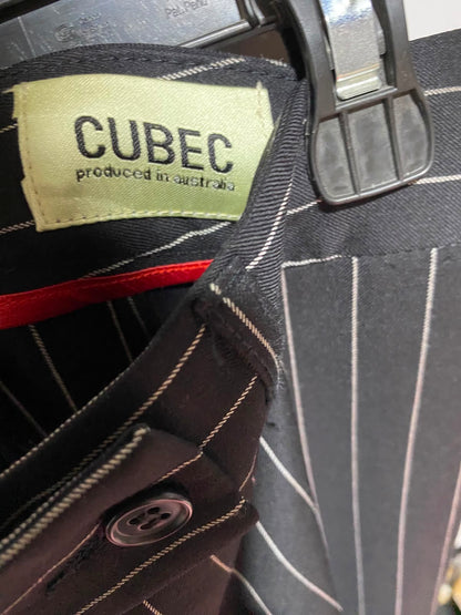 CUBEC |XL| WAIST 34| B35| CLASSIC BLACK PINSTRIPE TROUSERS / TAILORED WIDE-LEG OFFICE PANTS