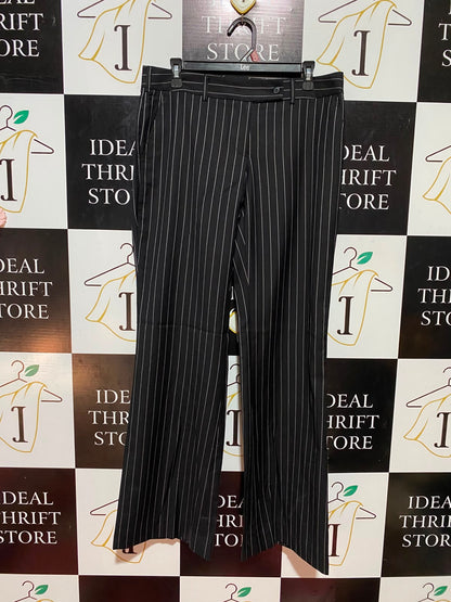 CUBEC |XL| WAIST 34| B35| CLASSIC BLACK PINSTRIPE TROUSERS / TAILORED WIDE-LEG OFFICE PANTS
