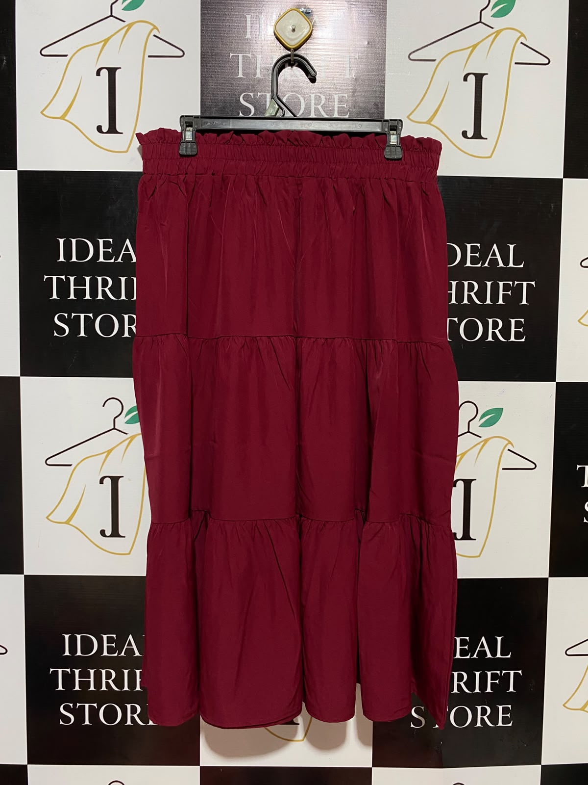 |XL| WAIST 32| B35| CHIC BERRY RED TIERED MAXI SKIRT / CASUAL BOHO HIGH-STREET MIDI SKIRT