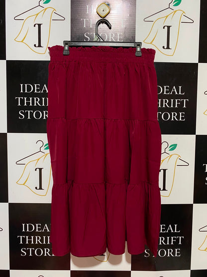 |XL| WAIST 32| B35| CHIC BERRY RED TIERED MAXI SKIRT / CASUAL BOHO HIGH-STREET MIDI SKIRT